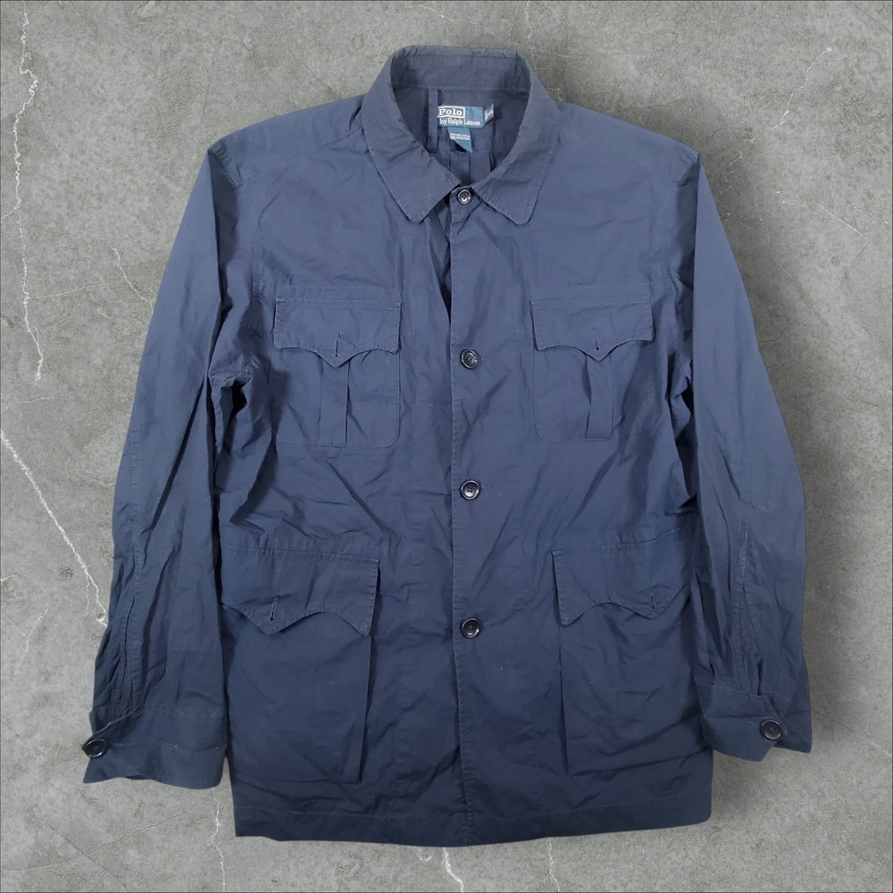 Polo Ralph Lauren Field Jacket Men XL Navy Blue Cotton 4-Pocket Utility Military